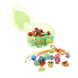 Montessori Educational Wooden Toys Lacing Beads Animal Stringing Bead Set for Fine Motor Skills with Portable Package Box