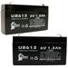 2x Pack - Compatible PROTECTION ONE BT0004N Battery - Replacement UB613 Universal Sealed Lead Acid Battery (6V 1.3Ah 1300mAh F1 Terminal AGM SLA) - Includes 4 F1 to F2 Terminal Adapters