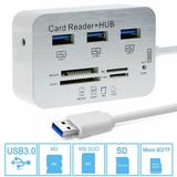 3 Port Aluminum USB 3.0 Hub with Multi-in-1 Card Reader (MS Micro SD SD/MMC M2 TF Card) for iMac All MacBooks Mac Mini