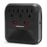 Monster 900J Wall Tap Surge Protector: 3 Grounded Outlets & 2 USB Ports