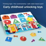 Miuline Wooden Busy Board Preschool Montessori Toddlers Play Board Shape Matching Lock Latch Board for Early Educational Sensory Board Birthday Gift Kids Learning Educational Toy