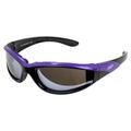 Global Vision Hawkeye Padded Motorcycle Sunglasses for Women Scratch-Resistant Black-Purple Frame w/Flash Mirror Lens