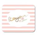 KDAGR Creative Abstract Bonjour Hello Concept Gold with Roses and Pink White Striped Lettering Message Color Mousepad Mouse Pad Mouse Mat 9x10 inch