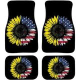 FKELYI Patriotic American Flag Sunflower Floor Mats for Cars Automotive Heavy Duty Floor Mats Anti-Slip Rubber Floor Mats Set of 4 Car Floor Carpets Full Set Universal Floor Mats for Auto