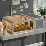 Coziwow 38 Wooden Tortoise House Flip-Top Turtle Cage for Reptiles and Small Animals Gray