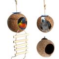 D-GROEE Hanging Bird House with Ladder Natural Coconut Shell Bird Nest Breeding for Parrot Parakeet Coconut Hide Bird Swing Toys for Hamster Bird Cage Accessories Pet Bird Supplies