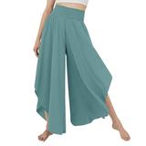 Wide Leg Pleated Pants Plain Color Casual Fitted Asymmetrical Hem Long Pleated Pants for Women Lady Green S