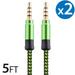 2x 3.5Mm Male To Male Audio Cable by FREEDOMTECH 5FT Universal Auxiliary Cord 3.5mm Male to Male Round Braided Audio Aux Cable w/Aluminum Connector for iPods iPhone iPads Galaxy Home Car Stereos