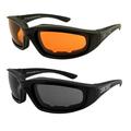 2 Pairs Epoch Foam Padded Motorcycle Sunglasses Black Frames 1 with Amber Lens and 1 with Smoke Lens