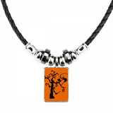 Cat Tree Halloween Hallowmas Orange Necklace Jewelry Torque Leather Rope Pendant