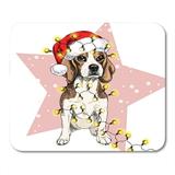 KDAGR Portrait of Beagle Dog Wearing Santa Hat Christmas Lights Garland Star and Snow Mousepad Mouse Pad Mouse Mat 9x10 inch