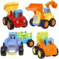 Fayshock Friction Powered Car-Push and Move Toy Car Construction Vehicle Toy Suitable for 18 months 2 3 4 5 year old girl boy toddler gift set 4 tractors cement mixer bulldozer and dump truck