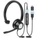 USB Headset with Boom Mic for PC Noise Cancelling Single Headphones for PC Inline Volume Control & Mute 3.5mm Corded Mono Headsets