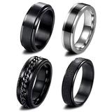 HGYCPP 4 Pcs Stainless Steel Fidget Spinner Rings Set for Men Women Cool Wedding Bands Rings Wide Fashion Pattern Beveled Edges Ring Jewelry Daily Casual Accessories