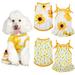 4 Pieces Pet Clothes Set Include 2 Pieces Cute Pet Dress Lovely Fruit Dog Dress and 2 Pieces Dog Shirt Breathable Pet T-Shirt Puppy Clothes Shirt for Pet (Pineapple Sunflower Large)