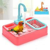 Shulemin Parrot Automatic Bathtub with Faucet Shower Bathing Tub Cage Clean Feeder Tool Blue