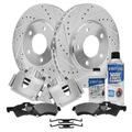 Detroit Axle - Front Brake Kit for 01-07 Chrysler Town & Country Dodge Grand Caravan 2003 Voyager Drilled Slotted Brake Rotors Ceramic Brake Pads Brake Calipers 2002 2004 2005 2006 Replacement