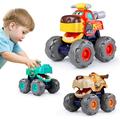 Toy Cars for 1 2 3 Year Old 3 Pack Monster Truck Toy Push & Go Crocodile Car Friction Powered Bull Car Pull Back Leopard Car Big Wheel Animal Toy Car Baby Toy Gift for 12 18 Month Boys Girls Toddlers