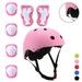 Kids Helmet Set for 3-10 Years Boys and Girls Adjustable Helmet with Knee and Elbow Pads Wrist Guards Protective Sports Gear Set for Roller Skates Cycling Scooter Riding Pink