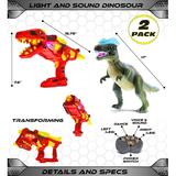 Mozlly Tyrannosaurus Rex Toy Set of 2 â€“ 1 Dinosaur LED Blaster Gun with Lights and Sounds and 1 Remote Control Walking and Roaring Dino Robot Cool T Rex Kids Gift for Pretend Play â€“ Colors Vary