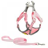 Adjustable Pet Puppy Dog Safety Harness with Leash Lead Set Reflective No-Pull Breathable Padded Dog Leash Collar Chest Harness Vest with Handle for Small Medium Dogs