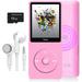 MP3 Player Music Player with 16GB Micro SD Card Build-in FM Radio/Video Play/Voice Recorder/E-Book Reader Supports up to 128GB Pink