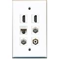 RiteAV - 2 HDMI 1 Port RCA White 2 Port Coax Cable TV- F-Type 1 Port Cat5e Ethernet White Wall Plate