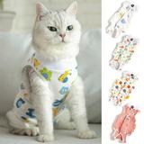 Shulemin Cat Weaning Suit Cartoon Pattern Anti-licking Pet Cats Surgical Recovery Suit Beige Lion M