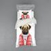 Ambesonne Pug Bedding Set 3 Pcs Red Vest Christmas Sweater Twin Pale Brown Red White