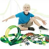 158Pcs Dinosaur Toys Track for Kids Dinosaur Race Car Track Toys with Flexible Track 2 Dinosaurs 1 Car Create a Dinosaur World Road Race Car Track Playset Dinosaur Track Toys