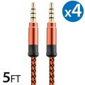 4x 3.5Mm Male To Male Audio Cable by FREEDOMTECH 5FT Universal Auxiliary Cord 3.5mm Male to Male Round Braided Audio Aux Cable w/Aluminum Connector for iPods iPhone iPads Galaxy Home Car Stereos