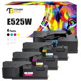 525W E525W Toner Cartridge Compatible for Dell E525W E525 525w for Dell 593-BBJU 593-BBJV 593-BBJW 593-BBJX High Yield Printer Ink (1x Black 1x Cyan 1x Magenta 1x Yellow 4-Pack)