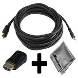 Samsung TL500 Compatible 15ft HDMIÂ® to HDMIÂ® Mini Connector Cable Cord PLUS HDMIÂ® Male to HDMIÂ® Mini Female Adapter with Huetron Microfiber Cleaning Cloth