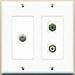 RiteAV - 1 Port RCA White 1 Port RCA Green 1 Port Coax Cable TV- F-Type - 2 Gang Wall Plate