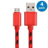 4x Afflux 10FT Micro USB Adaptive Fast Charging Cable Cord For Samsung Galaxy S3 S4 S6 S7 Edge Note 2 4 5 Grand Prime LG G3 G4 Stylo HTC M7 M8 M9 Desire 626 OnePlus 1 2 Nexus 5 6 Nokia Lumia Red