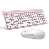 Wireless Keyboard Mouse Combo 2.4G Compact and Full Size Wireless Keyboard and Mouse Combo for PC Laptop Tablet Computer Windows-Rose Gold