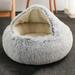Wuffmeow Cozy Semi-enclosed Cat Bed Nest Dog Round Plush Bed For Deep Sleep Winter Warm Cats Bed Little Mat Basket Soft Kennel