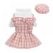 Popvcly Dog Ruffle Plaid Dress with Cap Set for Small Dogs Cats Girl Cute Princess Dog Dresses Spring Summer Puppy Bunny Rabbit Clothes Chihuahua Yorkies Pet Outfits Pink L