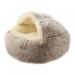 Cat Bed Round Soft Plush Burrowing Cave Hooded Cat Bed Donut for Dogs & Cats Faux Fur Cuddler Round Comfortable Self Warming pet Bed Machine Washable Waterproof Bottom
