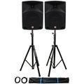 Pair Rockville RPG10 10 1200w Powered PA/DJ Speakers + 2 Stands + 2 Cables+Bag