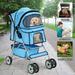 4 Wheels Pet Stroller Foldable Dog Stroller Cat Stroller with Cup Holders& Storage Basket for Small Medium Dogs Blue