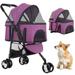 BestPet Pet Stroller Cat Dog Cage Stroller Travel Folding Carrier (Purple Upgraded-3 Wheels)