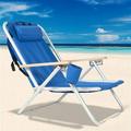 Affordable Portable High Strength Beach Chair Patio Folding Lightweight Camping Chair Outdoor Garden Park Pool Side Lounge Chair with Cup Holder Adjustable Headrest Blue