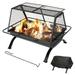 SUNCREAT Outdoor Fire Pit with Steel Grill 36 inch Large Wood Burning Firepit for Outside with Spark Screen Fireplace Poker and Waterproof Cover