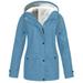 Christmas Clearance Juebong Women Plus Velvet Solid Jackets Outdoor Waterproof Hooded Raincoat Windproof Coats
