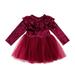 Multitrust Baby Girls Velvet Fleece Ruffle Dress Round Neck Long Sleeves Dress