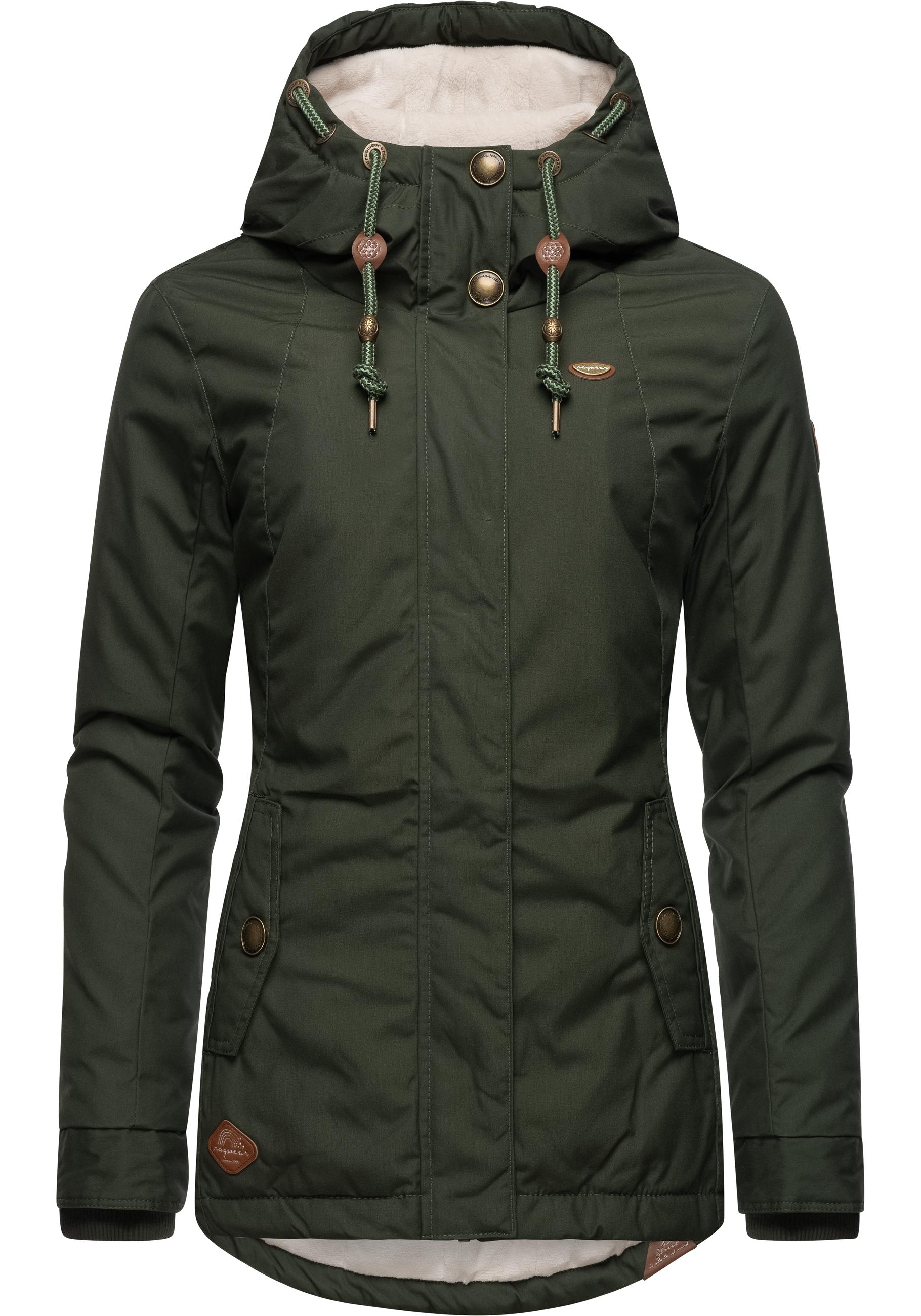 Winterjacke RAGWEAR "Monade", Damen, Gr. XS (34), grün (flaschengrün), Obermaterial: 65% Polyester, 35% Baumwolle, Futter 100% Polyester, Wattierung 100% Polyester, figurbetont Po-bedeckend, verstellbar Rippstrickbündchen mit Druckknopf, Jacken,...