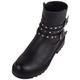 ABSOLUTE FOOTWEAR Women Faux Leather Easy Zip Up Decorative Studded Strap Chunky Ankle Boots - Black - UK 6 / EU 39