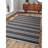5 x 8 ft. Hand Woven Flat Weave Kilim Wool Contemporary Rectangle Area Rug Charcoal & White