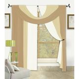 Bella 4 Piece Window in A Bag Set 2 Panels Small Scarf Large Scarf Window Treatment Decor (Beige/Gold)